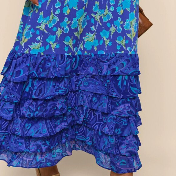 RIXO Blue Floral Mari Tiered Maxi Dress - Picture 5 of 12